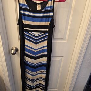 Faded Glory Blue, Black, and Cream Striped Maxi Dress